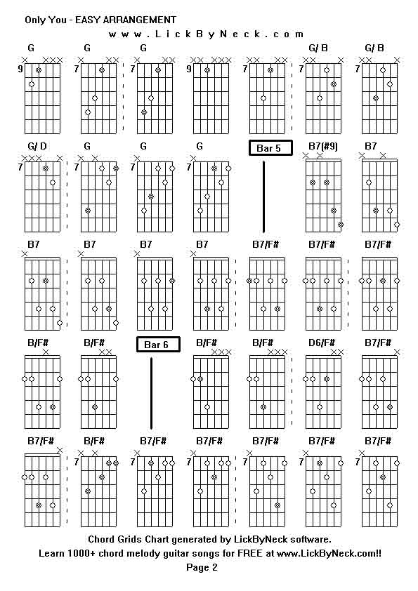 Chord Grids Chart of chord melody fingerstyle guitar song-Only You - EASY ARRANGEMENT,generated by LickByNeck software.